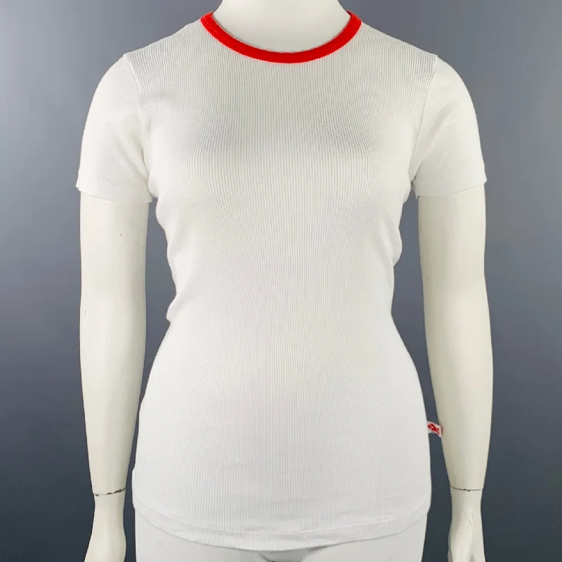 WALTER VAN BEIRENDONCK Size XXL White Red Cotton Ribbed Ringer T-Shirt Notch Collar Peter Pan Collar Cowl Neck WALTER VAN BEIRENDONCK Size XXL White Red Cotton Ribbed Ringer T-Shirt Notch Collar Peter Pan Collar Cowl Neck