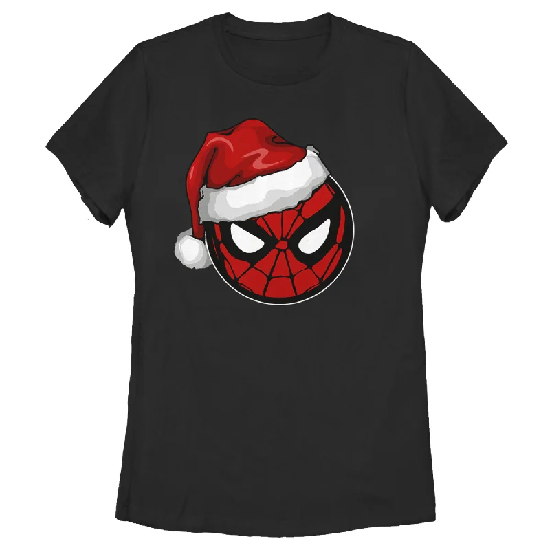 Women's Marvel Spidey Santa Hat T-Shirt Beaded Sequined Faux Fur
