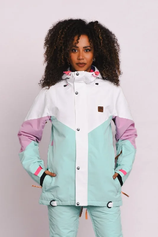 1080 Women's Ski & Snowboard Jacket - Pastel Pink, White & Pastel Mint