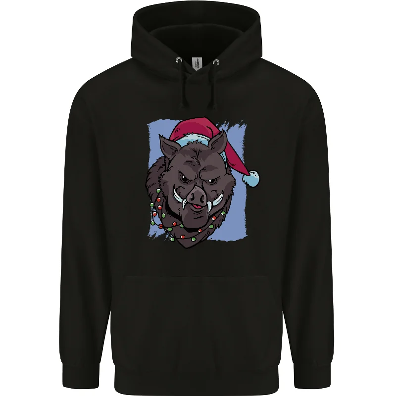 A Christmas Boar Wearing an Xmas Hat Pig Mens 80% Cotton Hoodie Hoodie with Rolled Sleeves Casual Relaxed A Christmas Boar Wearing an Xmas Hat Pig Mens 80% Cotton Hoodie Hoodie with Rolled Sleeves Casual Relaxed