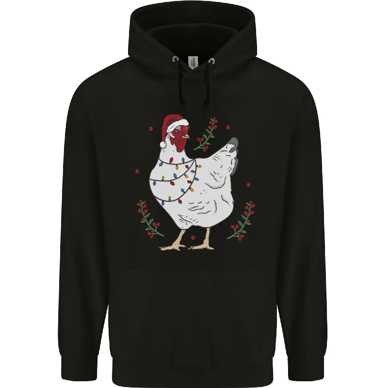 A Christmas Chicken Wearing an Xmas Hat Mens 80% Cotton Hoodie Hoodie with Drawstring Waist Adjustable Fitted A Christmas Chicken Wearing an Xmas Hat Mens 80% Cotton Hoodie Hoodie with Drawstring Waist Adjustable Fitted