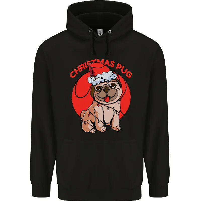 A Christmas Pug Wearing an Xmas Hat Mens 80% Cotton Hoodie Hoodie with Lining Warm Insulated A Christmas Pug Wearing an Xmas Hat Mens 80% Cotton Hoodie Hoodie with Lining Warm Insulated