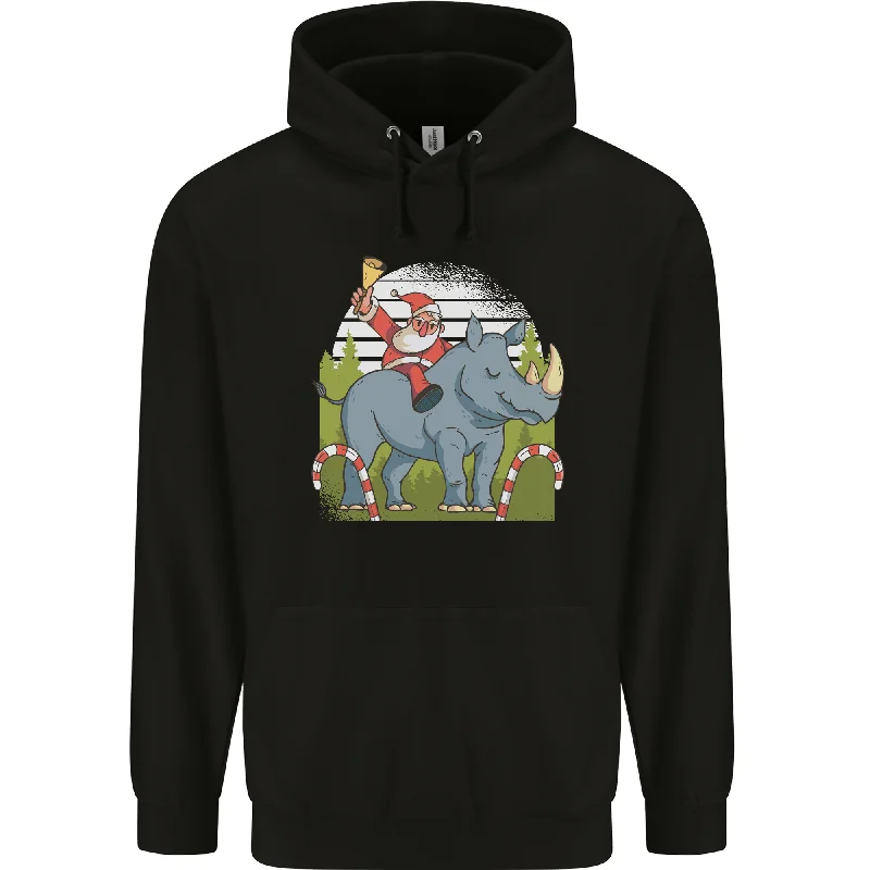 A Christmas Rhino With Santa Xmas Mens 80% Cotton Hoodie Hoodie with Applique Textured Unique A Christmas Rhino With Santa Xmas Mens 80% Cotton Hoodie Hoodie with Applique Textured Unique
