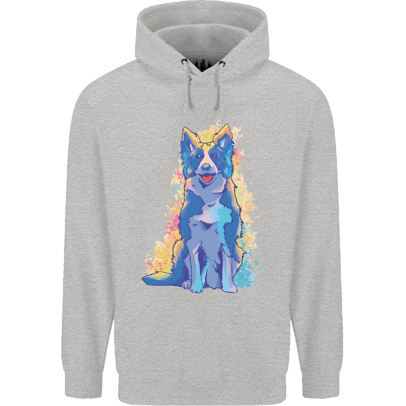 A Colourful Border Collie Dog Design Mens 80% Cotton Hoodie Hoodie with Bell Sleeves Flared Feminine A Colourful Border Collie Dog Design Mens 80% Cotton Hoodie Hoodie with Bell Sleeves Flared Feminine