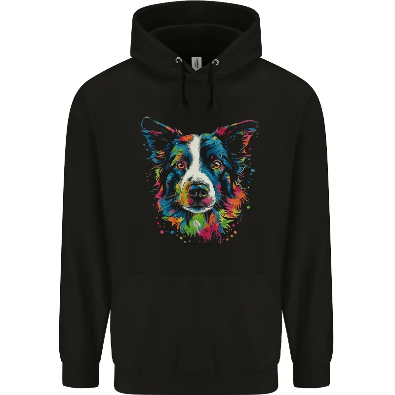 A Colourful Border Collie Dog Mens 80% Cotton Hoodie Hoodie with Tied Waist Feminine Flattering A Colourful Border Collie Dog Mens 80% Cotton Hoodie Hoodie with Tied Waist Feminine Flattering