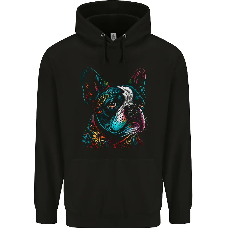 A Colourful Boston Terrier Dog Mens 80% Cotton Hoodie Hoodie with Slit Hem Functional Movement A Colourful Boston Terrier Dog Mens 80% Cotton Hoodie Hoodie with Slit Hem Functional Movement