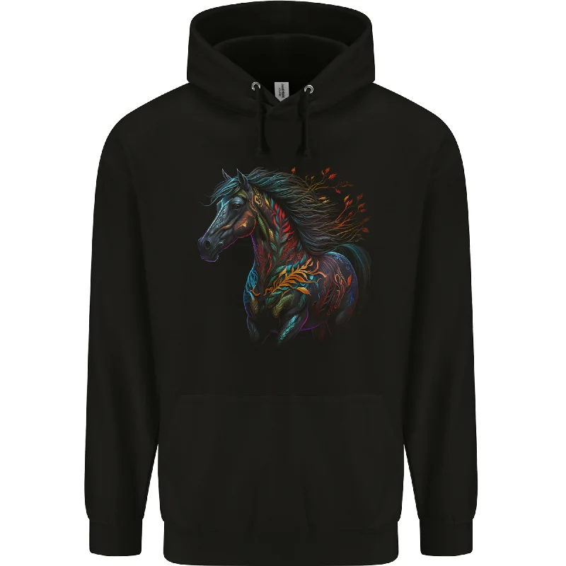 A Colourful Horse With Fantasy Markings Mens 80% Cotton Hoodie Hoodie with Strings Custom Fit Adjustable A Colourful Horse With Fantasy Markings Mens 80% Cotton Hoodie Hoodie with Strings Custom Fit Adjustable