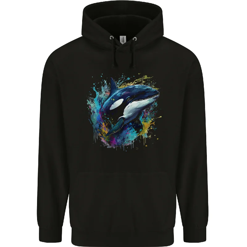 A Colourful Orca Killer Whale Mens 80% Cotton Hoodie Hoodie with Contrast Stitching Detailed Premium A Colourful Orca Killer Whale Mens 80% Cotton Hoodie Hoodie with Contrast Stitching Detailed Premium