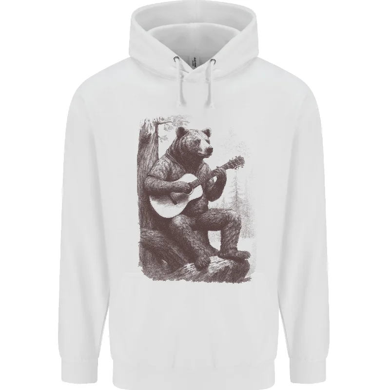 A Cool Bear Playing the Acoustic Guitar Mens 80% Cotton Hoodie