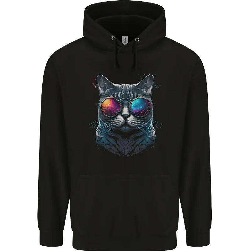 A Cool Cat With Cosmos Glasses Mens 80% Cotton Hoodie