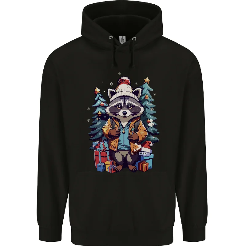 A Cool Christmas Racoon Xmas Mens 80% Cotton Hoodie