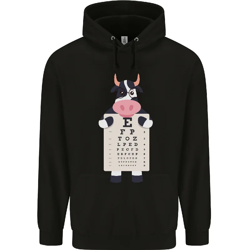 A Cow Holding a Snellen Eye Chart Glasses Mens 80% Cotton Hoodie