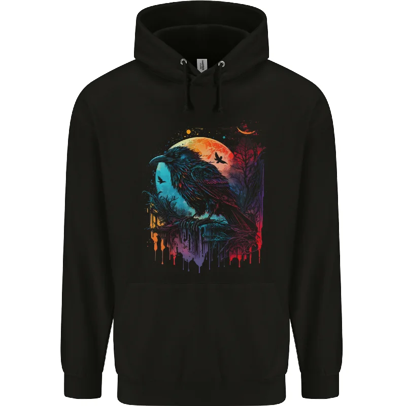 A Crow With a Fantasy Moon Mens 80% Cotton Hoodie