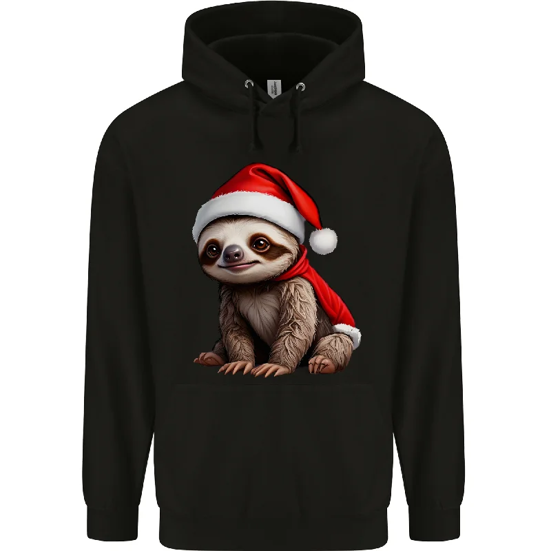 A Cute Christmas Sloth With Xmas Hat on Mens 80% Cotton Hoodie