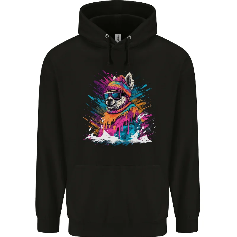 A Cute Lama in the Snow Mens 80% Cotton Hoodie