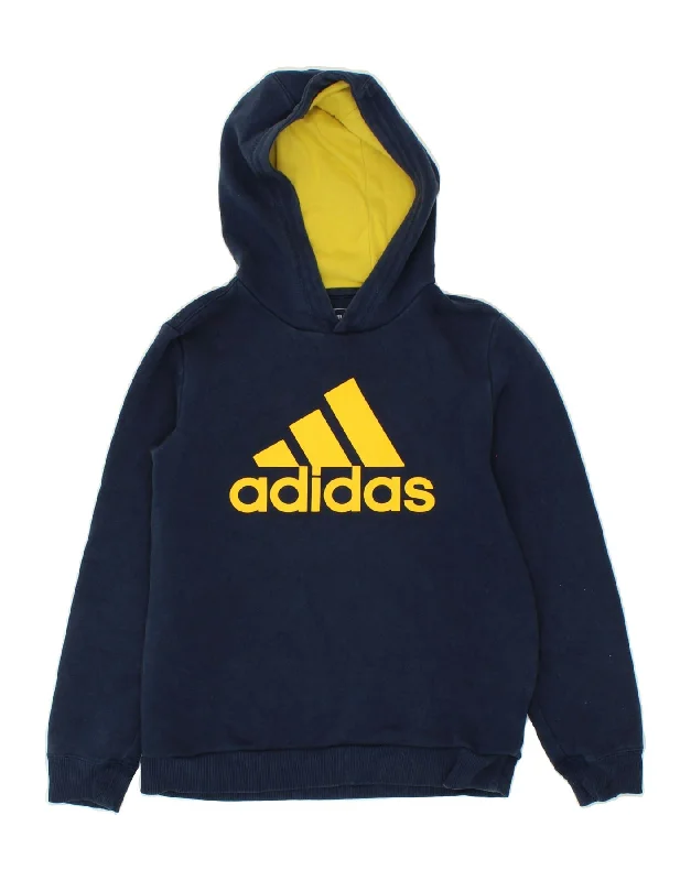 ADIDAS Boys Graphic Hoodie Jumper 11-12 Years Navy Blue Cotton