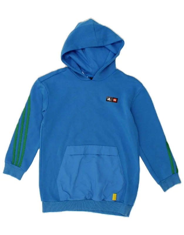 ADIDAS Boys Hoodie Jumper 9-10 Years Blue Cotton Hoodie with Monochrome Minimalist Simple ADIDAS Boys Hoodie Jumper 9-10 Years Blue Cotton Hoodie with Monochrome Minimalist Simple