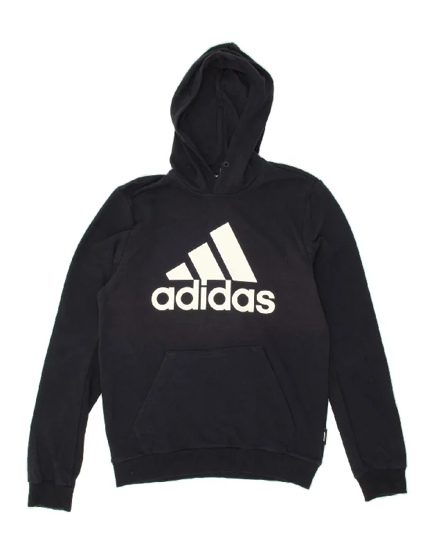 ADIDAS Mens Graphic Hoodie Jumper Medium Navy Blue Cotton Hoodie with Reflective Safety Nightwear ADIDAS Mens Graphic Hoodie Jumper Medium Navy Blue Cotton Hoodie with Reflective Safety Nightwear