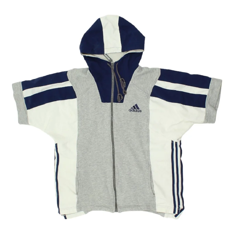 Adidas Mens Grey Short Sleeve Full Zip Hoodie Jacket | Vintage 90s Sportswear Print Jacket Jacquard Jacket Patchwork Jacket Adidas Mens Grey Short Sleeve Full Zip Hoodie Jacket | Vintage 90s Sportswear Print Jacket Jacquard Jacket Patchwork Jacket