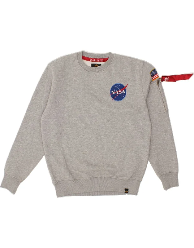 ALPHA INDUSTRIES Mens Nasa Sweatshirt Jumper Small Grey Cotton