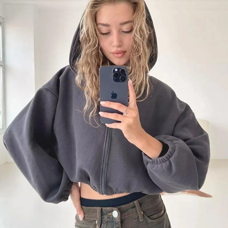 American Zippered Short Hoodie Jacket One-Shoulder Jacket Off-the-Shoulder Jacket Asymmetrical Jacket American Zippered Short Hoodie Jacket One-Shoulder Jacket Off-the-Shoulder Jacket Asymmetrical Jacket