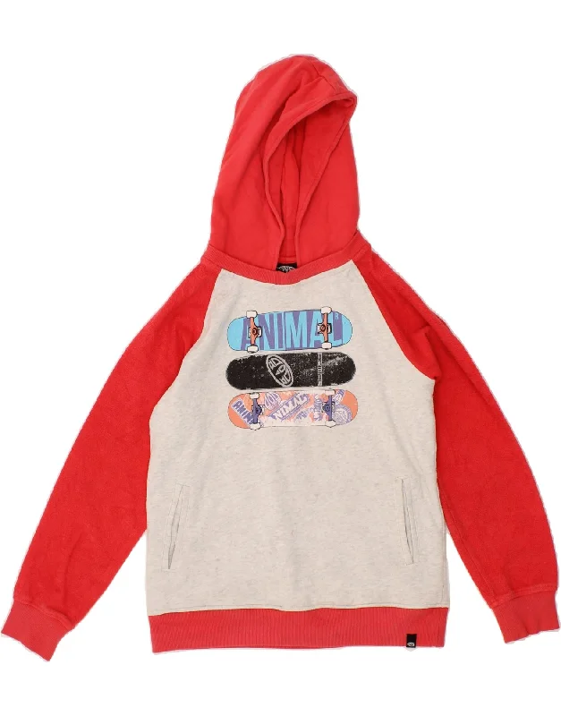 ANIMAL Girls Graphic Hoodie Jumper 10-11 Years Red Colourblock Cotton Hoodie with Crew Neck Simple Timeless ANIMAL Girls Graphic Hoodie Jumper 10-11 Years Red Colourblock Cotton Hoodie with Crew Neck Simple Timeless