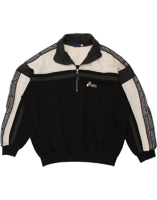 ASICS Mens Zip Neck Sweatshirt Jumper XL Black Colourblock Cotton Hoodie with Slim Fit Tailored Modern ASICS Mens Zip Neck Sweatshirt Jumper XL Black Colourblock Cotton Hoodie with Slim Fit Tailored Modern