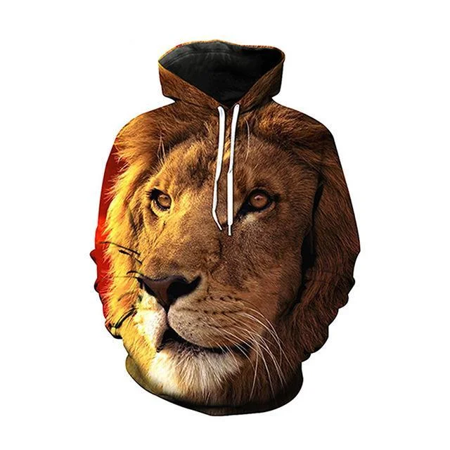 Brilliant Lion Hoodie Hoodie with Batwing Sleeves Loose Dramatic