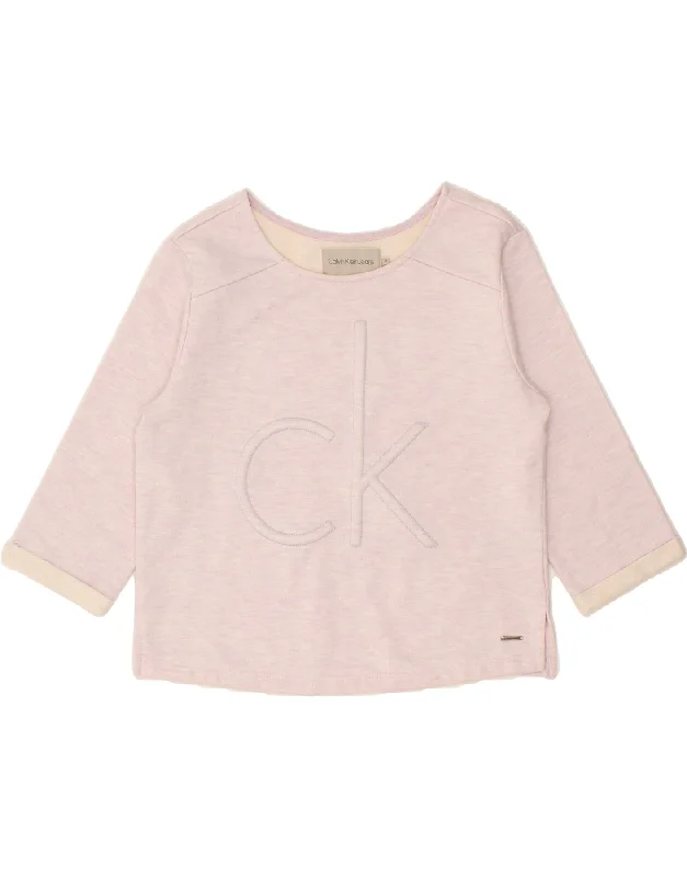 CALVIN KLEIN JEANS Womens Graphic Crop Sweatshirt Jumper UK 10 Small  Pink