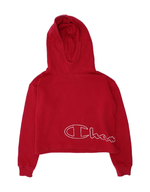 CHAMPION Girls Oversized Crop Graphic Hoodie Jumper 11-12 Years Large Red Hoodie with Snap Buttons Easy Quick CHAMPION Girls Oversized Crop Graphic Hoodie Jumper 11-12 Years Large Red Hoodie with Snap Buttons Easy Quick