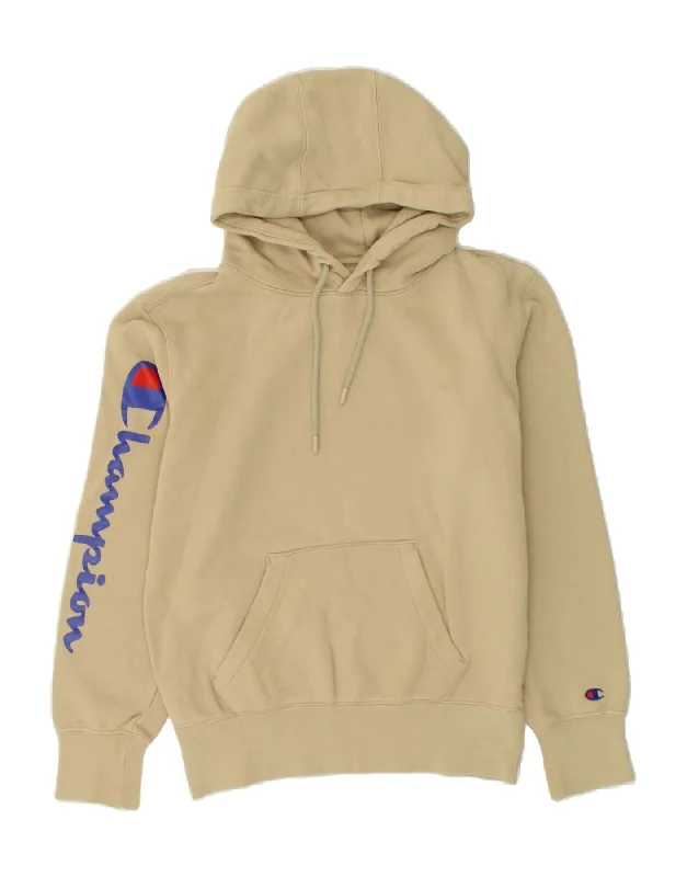 CHAMPION Womens Graphic Hoodie Jumper UK 6 XS Beige Cotton Hoodie with Double Zipper Versatile Adjustable CHAMPION Womens Graphic Hoodie Jumper UK 6 XS Beige Cotton Hoodie with Double Zipper Versatile Adjustable