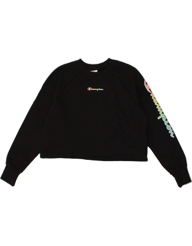 CHAMPION Womens Oversized Crop Graphic Sweatshirt Jumper UK 10 Small Black