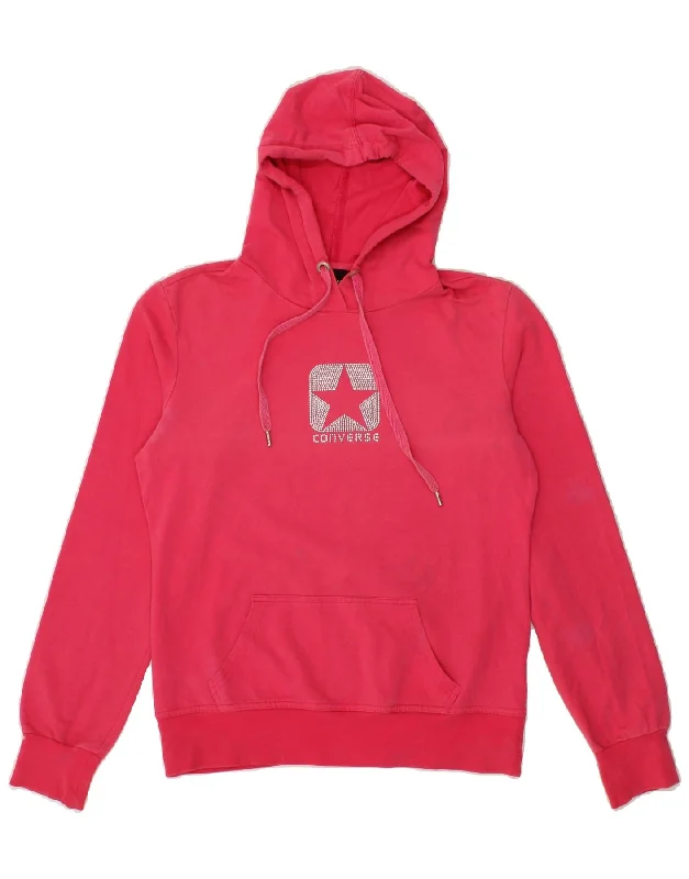 CONVERSE Womens Graphic Hoodie Jumper UK 14 Large Pink Cotton