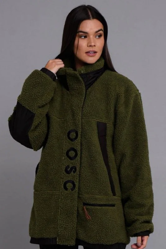 Sherpa Fleece Jacket - Khaki / Black - Women's