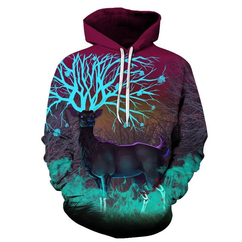 Deer Forest Antlers Hoodie Hoodie with Half-Zip Sporty Casual