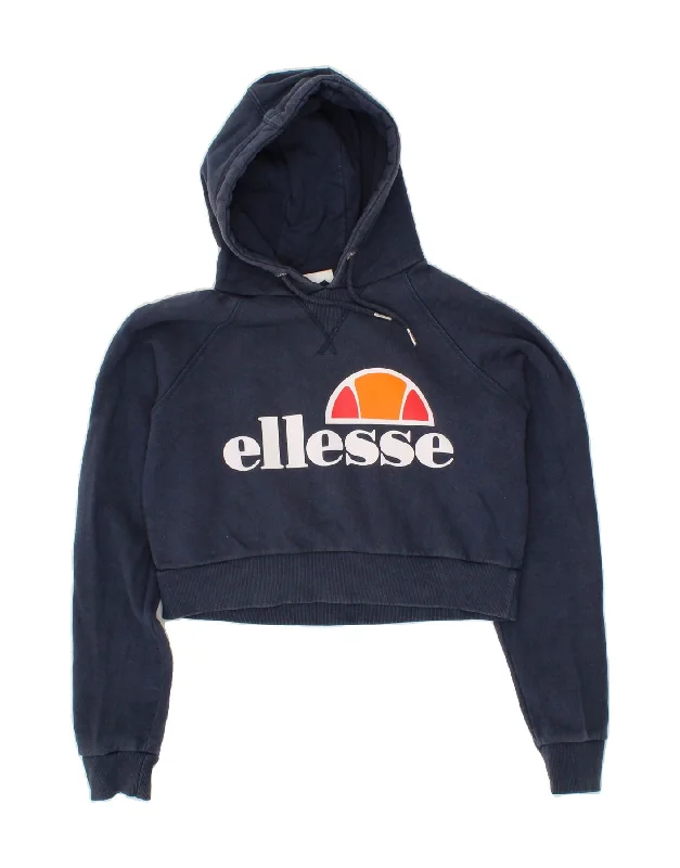 ELLESSE Womens Oversized Crop Graphic Hoodie Jumper UK 10 Small  Navy Blue