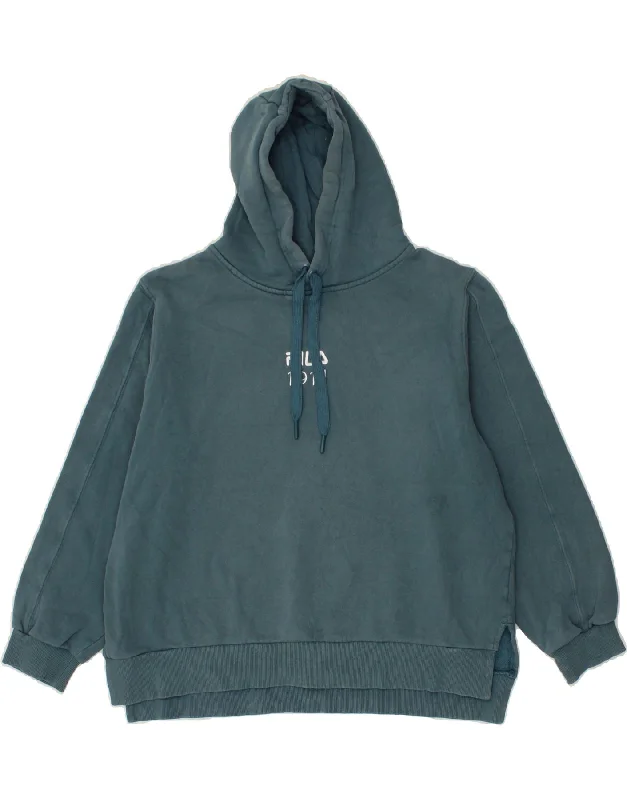 FILA Womens Oversized Hoodie Jumper UK 18 XL Blue Hoodie with Tie-Dye Psychedelic Retro