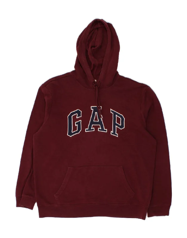 GAP Mens Graphic Hoodie Jumper Large Maroon Cotton Hoodie with Hem Raw Edge Edgy Unfinished GAP Mens Graphic Hoodie Jumper Large Maroon Cotton Hoodie with Hem Raw Edge Edgy Unfinished