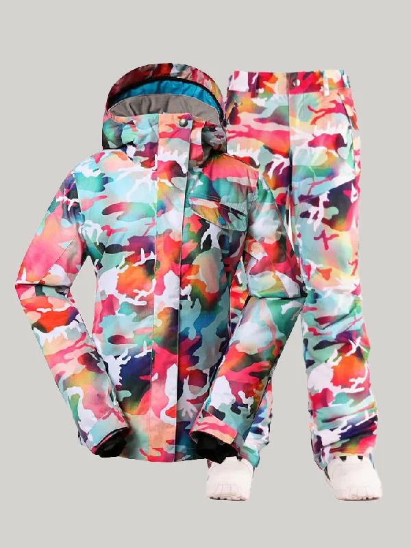 Gsou Snow Women's Ski Suits Camo Snowboard Jacket Pants Sets