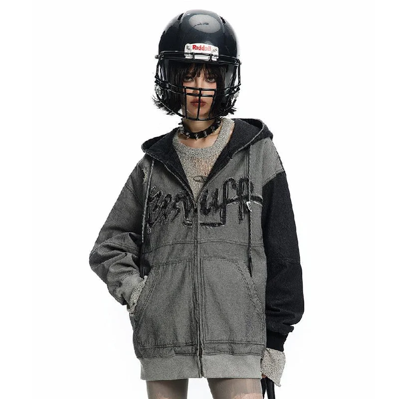 Irregular Stitching Hooded Denim Jacket for Women V-Neck Jacket Boat Neck Jacket Square Neck Jacket Irregular Stitching Hooded Denim Jacket for Women V-Neck Jacket Boat Neck Jacket Square Neck Jacket