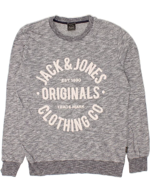JACK & JONES Mens Graphic Sweatshirt Jumper Medium Grey Flecked Cotton Hoodie with Hood Adjustable Protection JACK & JONES Mens Graphic Sweatshirt Jumper Medium Grey Flecked Cotton Hoodie with Hood Adjustable Protection