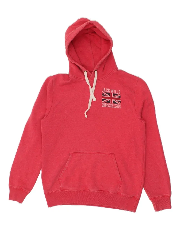 JACK WILLS Mens Graphic Hoodie Jumper Small Pink Cotton