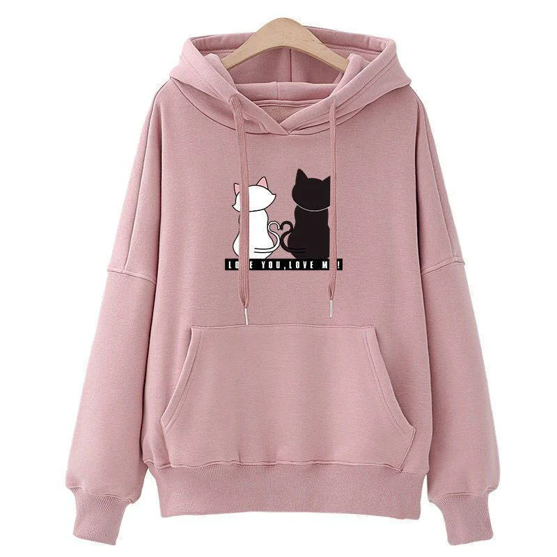 Kawaii Pink Cat Lover Pattern Hooded Sweatshirts