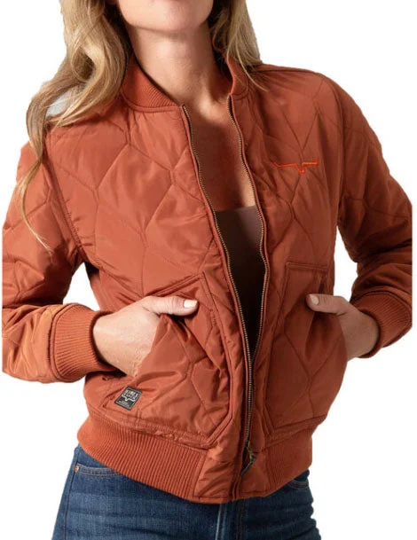 Kimes Ranch Women's Marinos Bomber Dark Rust Jacket Knit Fabric Woven Fabric Fleece Fabric