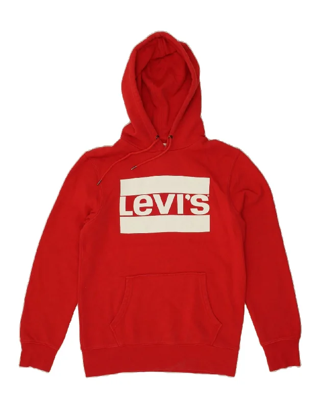 LEVI'S Mens Graphic Hoodie Jumper Small Red Cotton Hoodie with Rhinestones Sparkly Elegant LEVI'S Mens Graphic Hoodie Jumper Small Red Cotton Hoodie with Rhinestones Sparkly Elegant