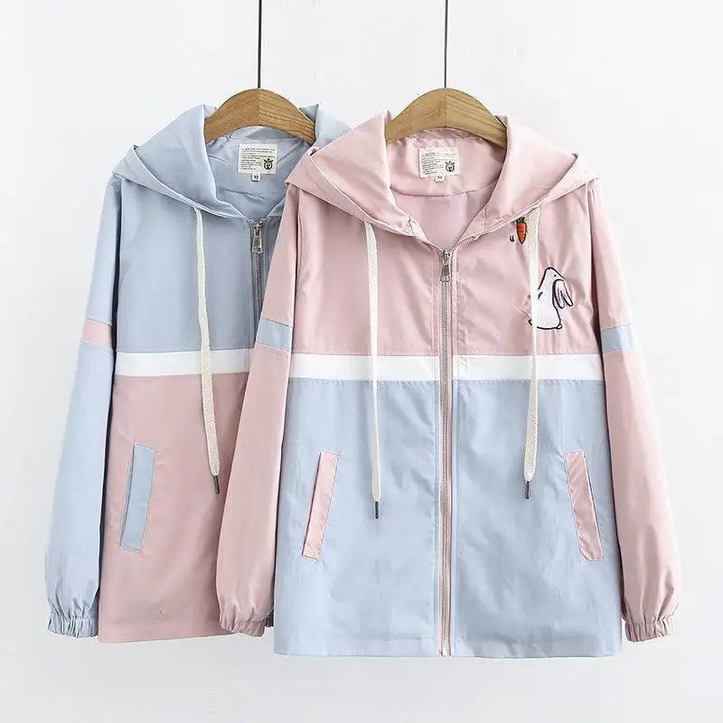 Cartoon Rabbit Embroidered Zipper Jacket Fitted Jacket Loose Jacket Oversized Jacket Cartoon Rabbit Embroidered Zipper Jacket Fitted Jacket Loose Jacket Oversized Jacket