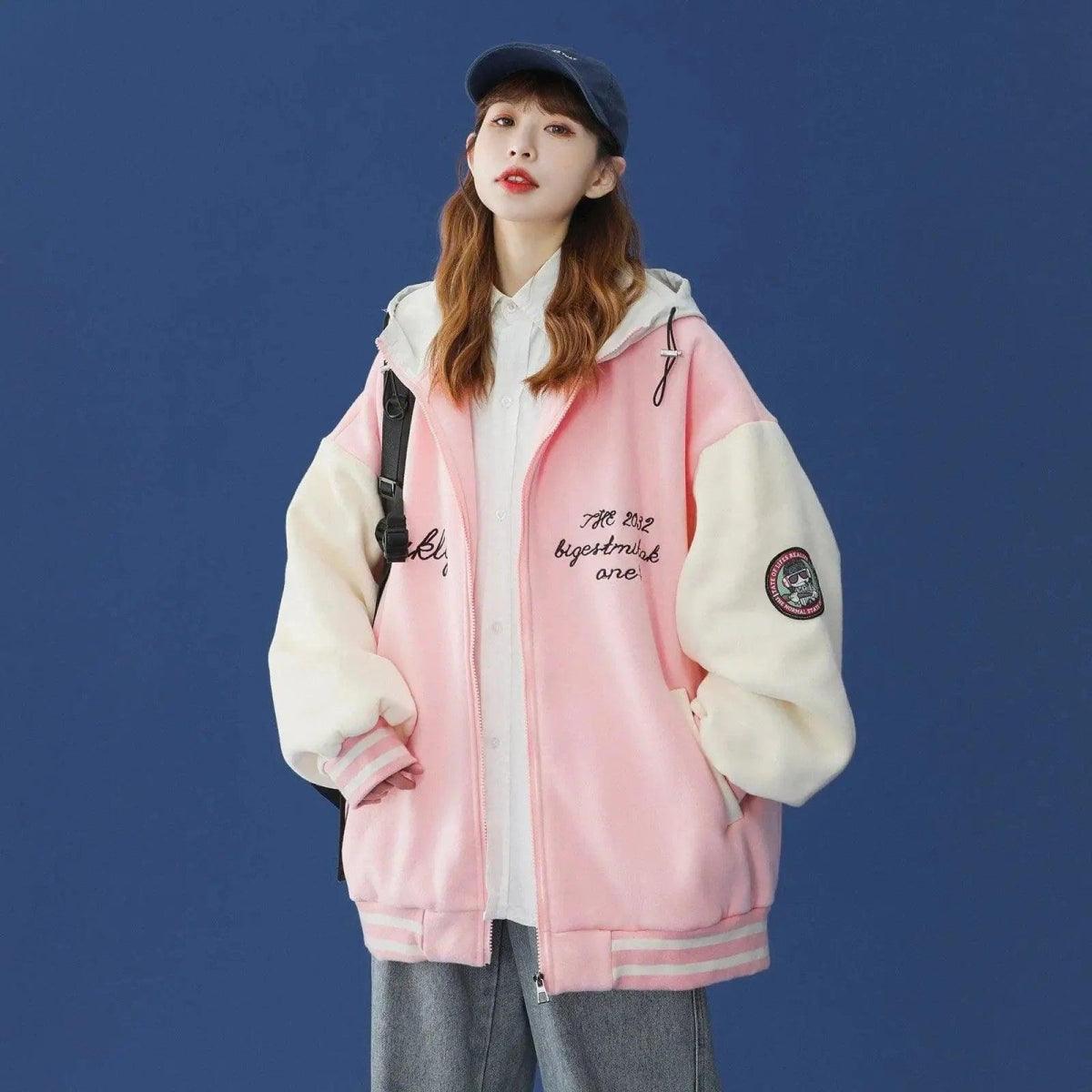 Jacket Women's Spring And Autumn Wild Tide Brand Milk Sweet Zip Front Button Front Snap Front Jacket Women's Spring And Autumn Wild Tide Brand Milk Sweet Zip Front Button Front Snap Front