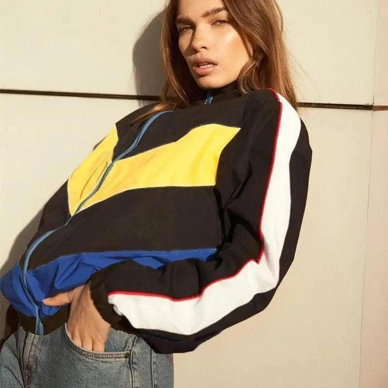 Waatfaak Spring Autumn Jacket Women Oversize Black Patchwork Satin Fabric Silk Fabric Chiffon Fabric Waatfaak Spring Autumn Jacket Women Oversize Black Patchwork Satin Fabric Silk Fabric Chiffon Fabric