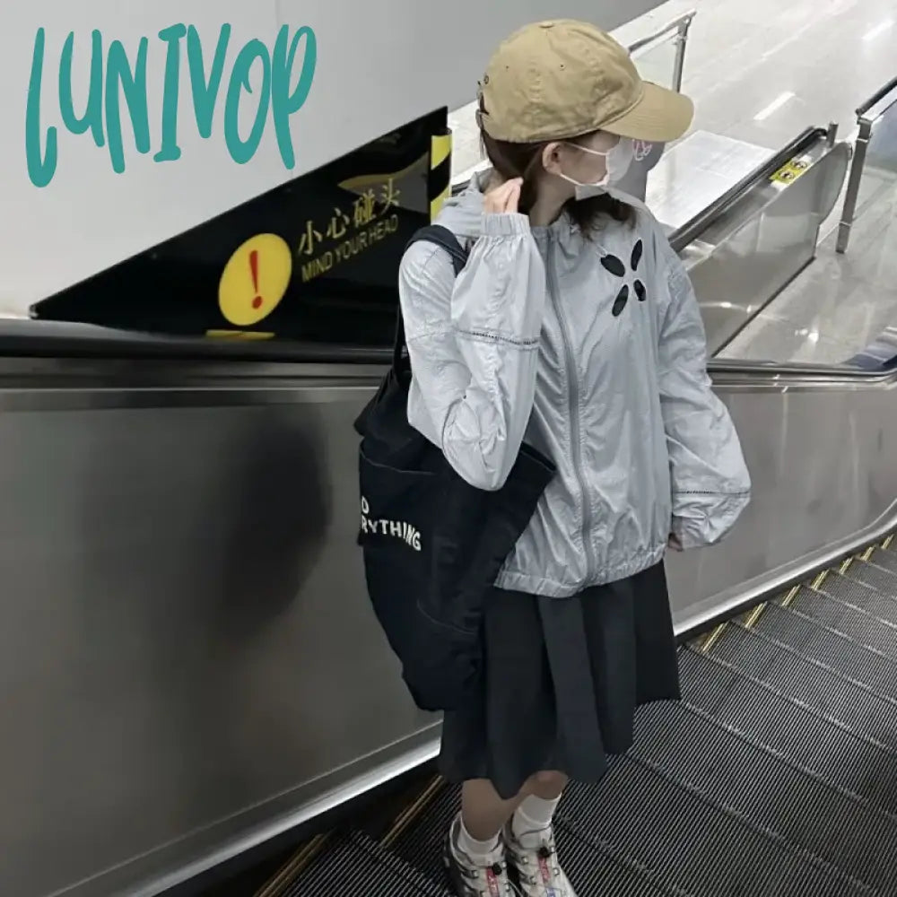 Lunivop Vintage Windbreakers Jacket Women Korean Fashion Summer Preppy Style Jackets Harajuku Hooded Coats Japanese 2000s Tops