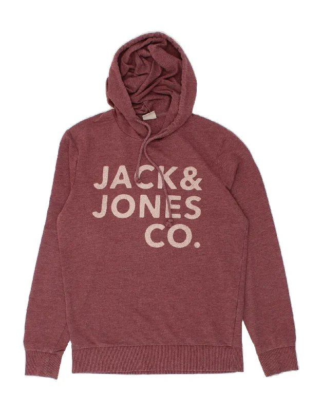 JACK & JONES Mens Graphic Hoodie Jumper Medium Maroon Cotton Hoodie with Hem Fringe Bohemian Relaxed JACK & JONES Mens Graphic Hoodie Jumper Medium Maroon Cotton Hoodie with Hem Fringe Bohemian Relaxed